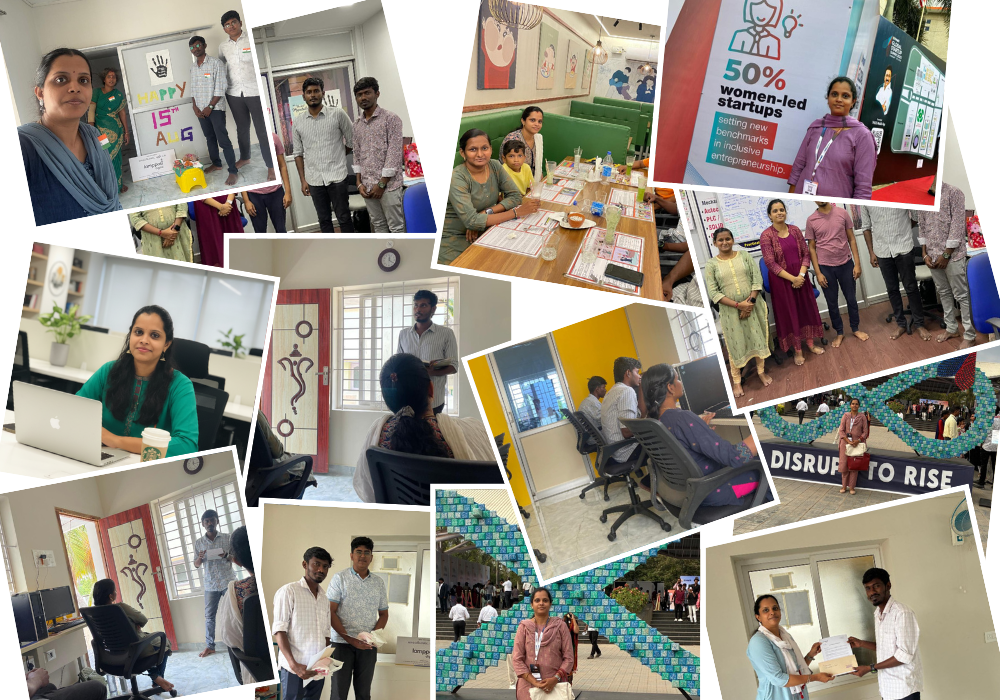 Collage of Lamppost Digital team members collaborating, meeting clients, and working together in office and field environments, representing teamwork, growth, and a people-first digital culture