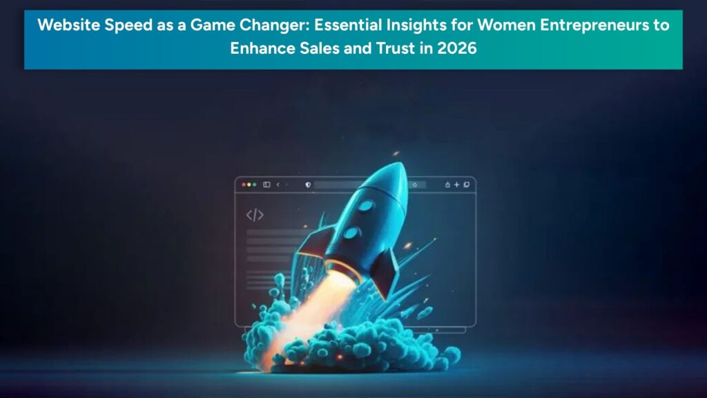 Featured blog image showing a rocket launching out of a browser window, symbolizing faster website performance and digital growth, with the headline about website speed, sales, and trust in 2026.