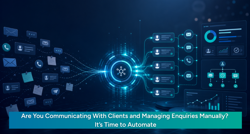 Scattered calls, emails, and WhatsApp messages being organized into one automated enquiry management system