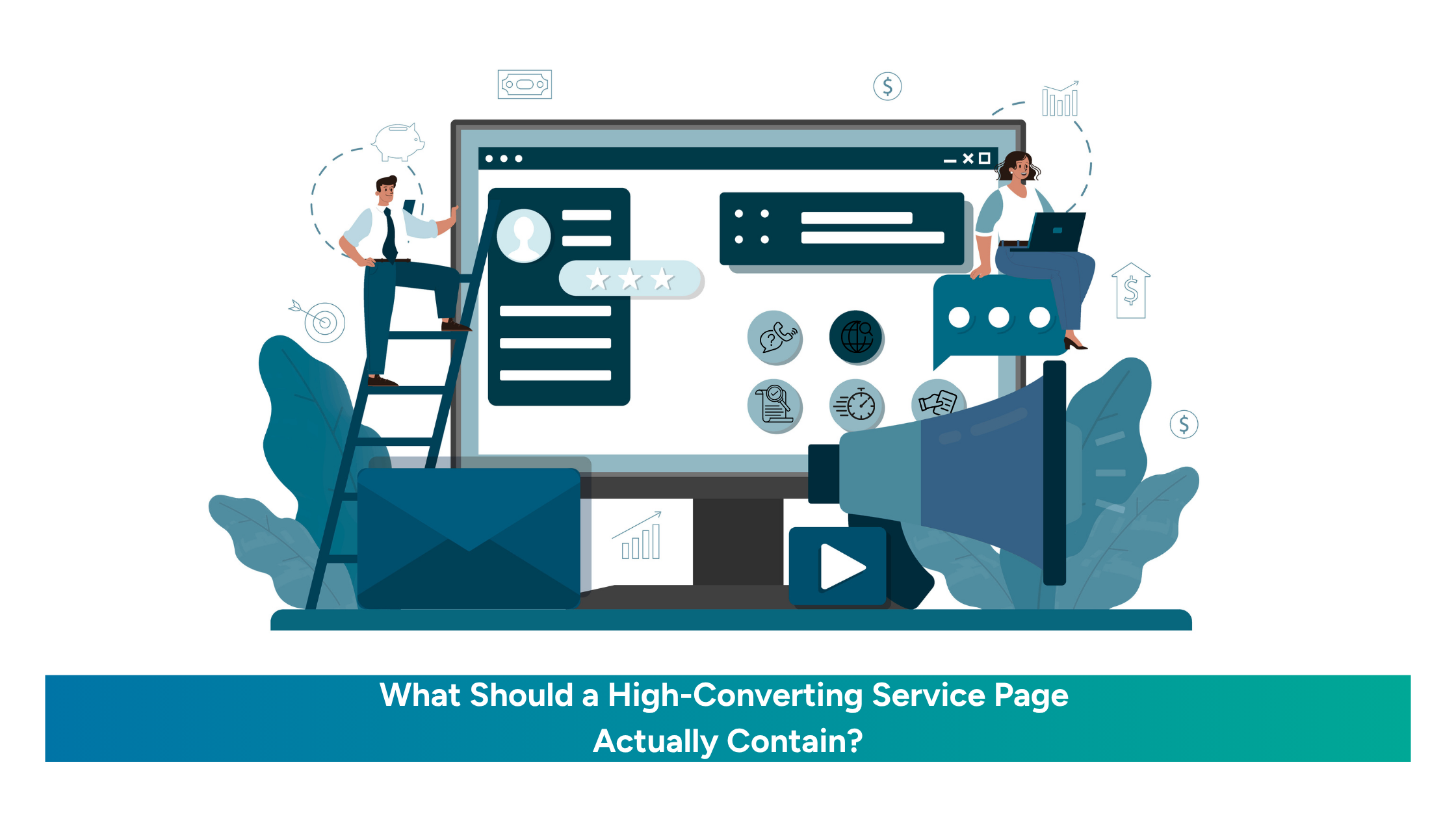 High-converting service page checklist illustration with trust signals, CTA, and reviews